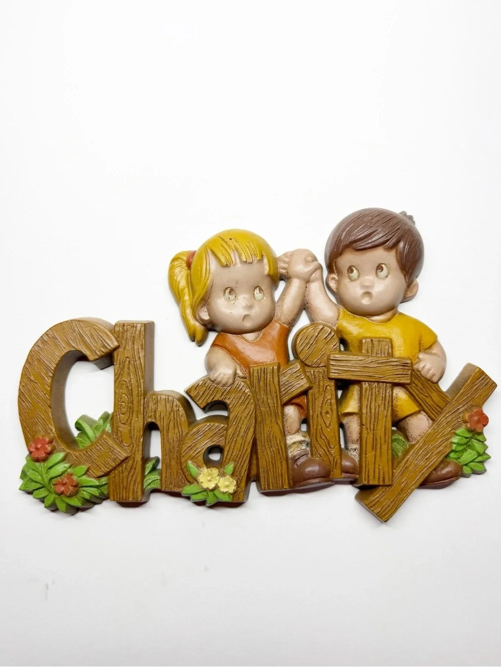 Vintage 80s Burwood Products Faith Hope Charity Kid Wall Art